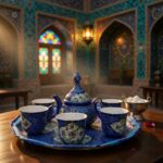 ست قندان وفنجان و سینی میناکاری